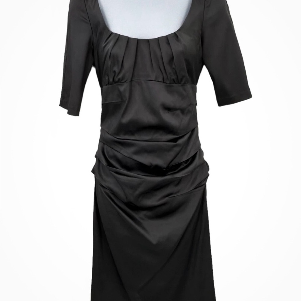 Suzi Chin for Maggy Boutique Black Long Sleeve Dress, Cocktail Dress Black Shiny